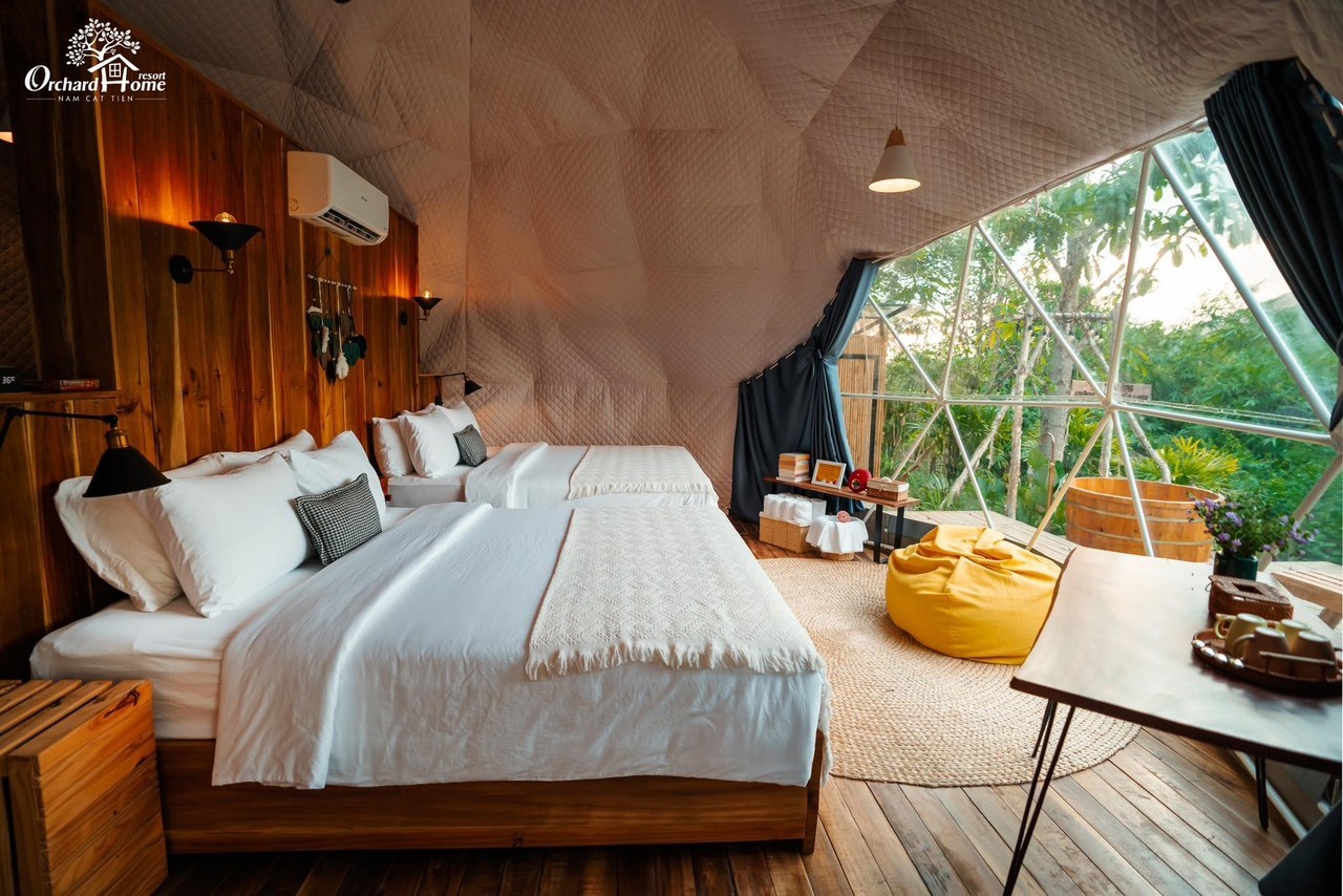 Orchard Home Resort có không gian hiện đại nhưng mang vẻ đẹp cổ kính, nhẹ nhàng và đầy đủ dịch vụ tiện ích