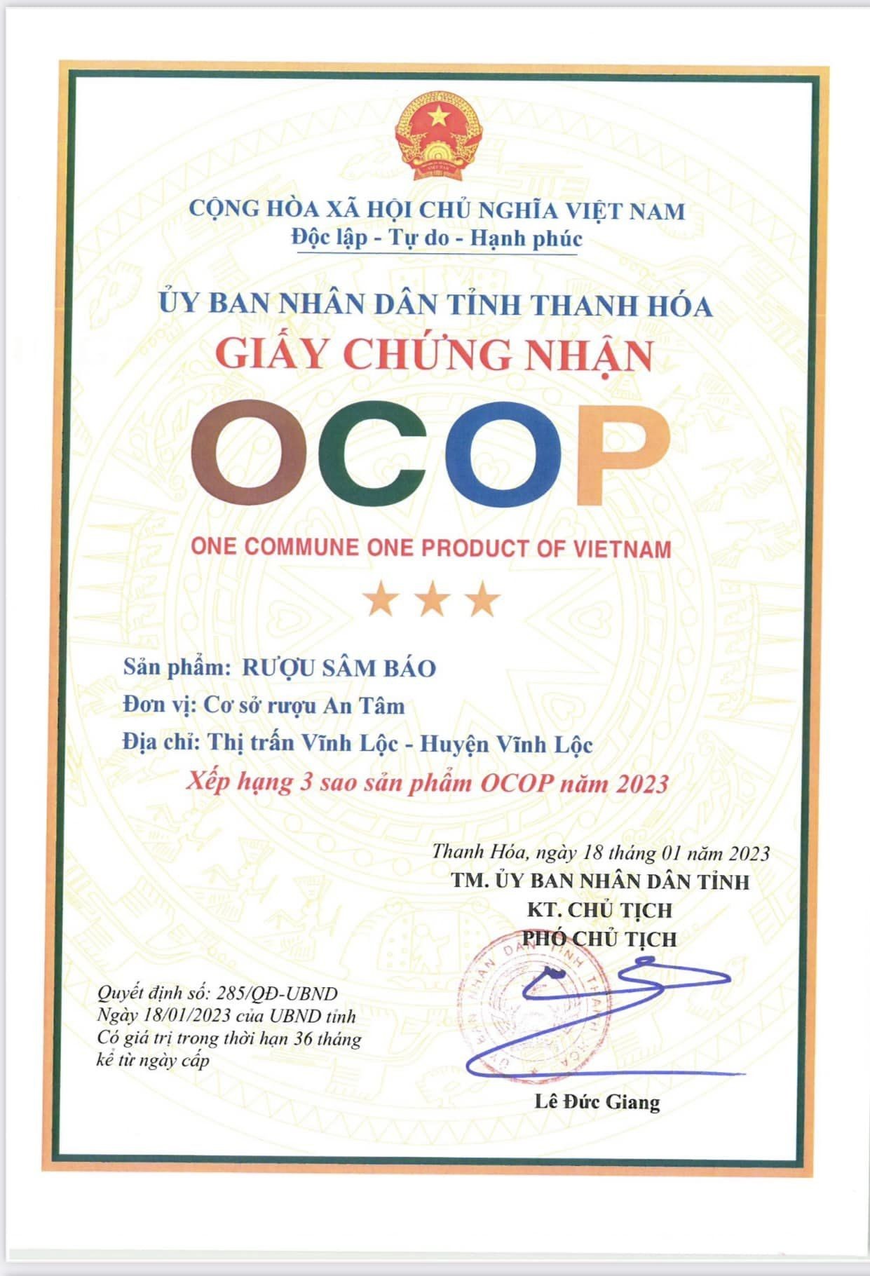 “Rượu Sâm Báo An Tâm” - Thương hiệu OCOP xứ Thanh