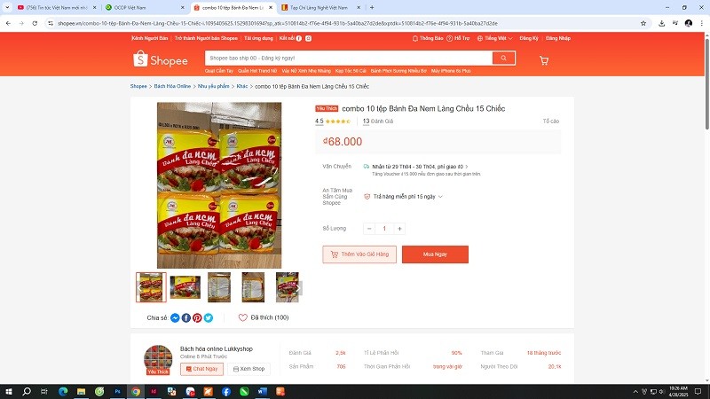 Sản phẩm truyền thống bánh đa nem làng Chều, xã Nguyên Lý (Lý Nhân) được quảng bá, tiêu thụ trên sàn thương mại điện tử Shopee. Sản phẩm truyền thống bánh đa nem làng Chều, xã Nguyên Lý (Lý Nhân) được quảng bá, tiêu thụ trên sàn thương mại điện tử Shopee.