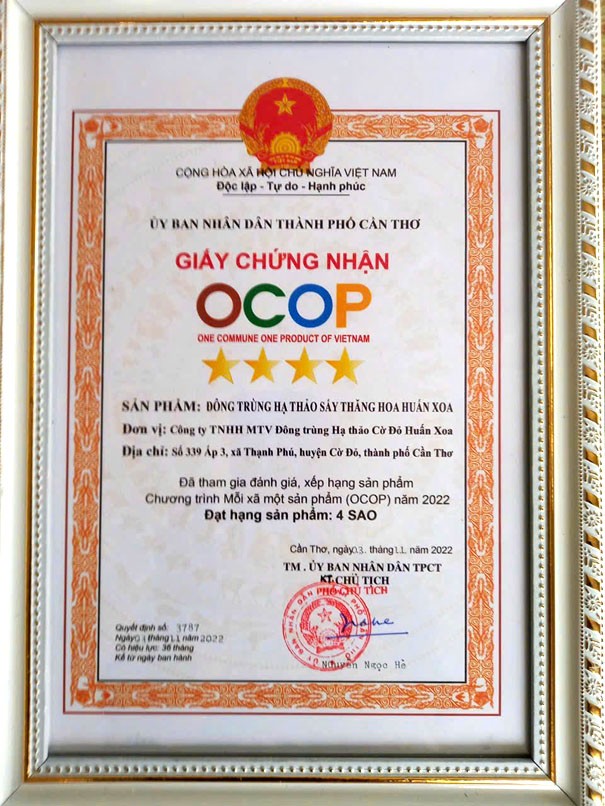 Sản phẩm Đông trùng hạ thảo sấy thăng hoa đạt công nhận sản phẩm OCOP 4 sao