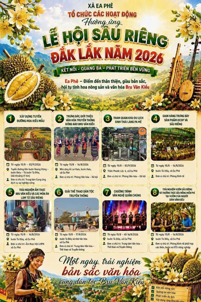 Ea Phê mở rộng không gian trải nghiệm từ sầu riêng và văn hóa Bru - Vân Kiều Ea Phê mở rộng không gian trải nghiệm từ sầu riêng và văn hóa Bru - Vân Kiều