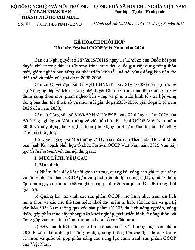 Festival OCOP Việt Nam 2026 sẽ diễn ra tại TP. HCM vào tháng 12 Festival OCOP Việt Nam 2026 sẽ diễn ra tại TP. HCM vào tháng 12
