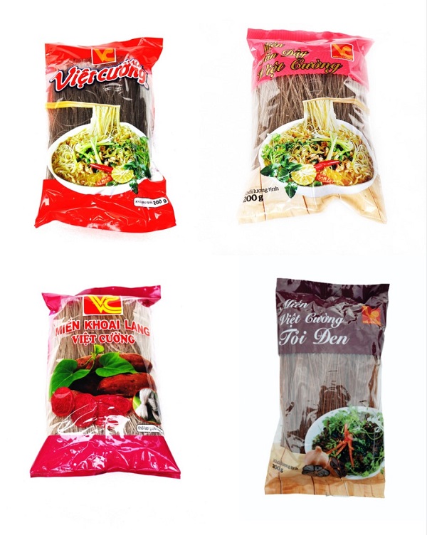 Bao bì các sản phẩm miến dong Việt Cường được đóng gói bắt mắt