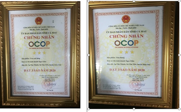 Both products of Ngoc Giau dried seafood processing facility are certified by OCOP 3 in Ca Mau province in 2020.